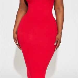 Fashion Nova Red Ribbed Bodycon Maxi Dress